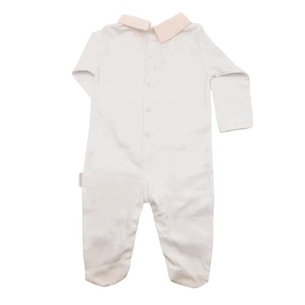 Pijama largo de algodón para bebé vista trasera, blanco y rosa
