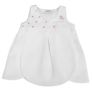 vestido bebé blanco con bordado rosa