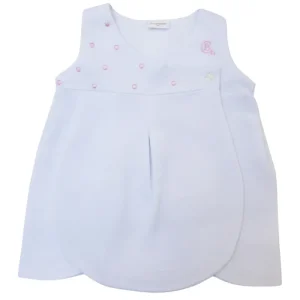 vestido bebé blanco con bordado rosa