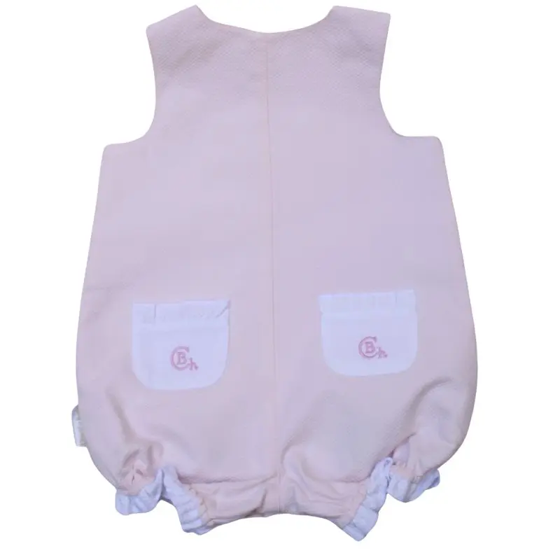 Mono con bolsillos en rosa y blanco de Chocolat baby Vista trasera