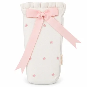 Portabiberón de tela blanco hueso con estrellas rosas Chocolat Baby