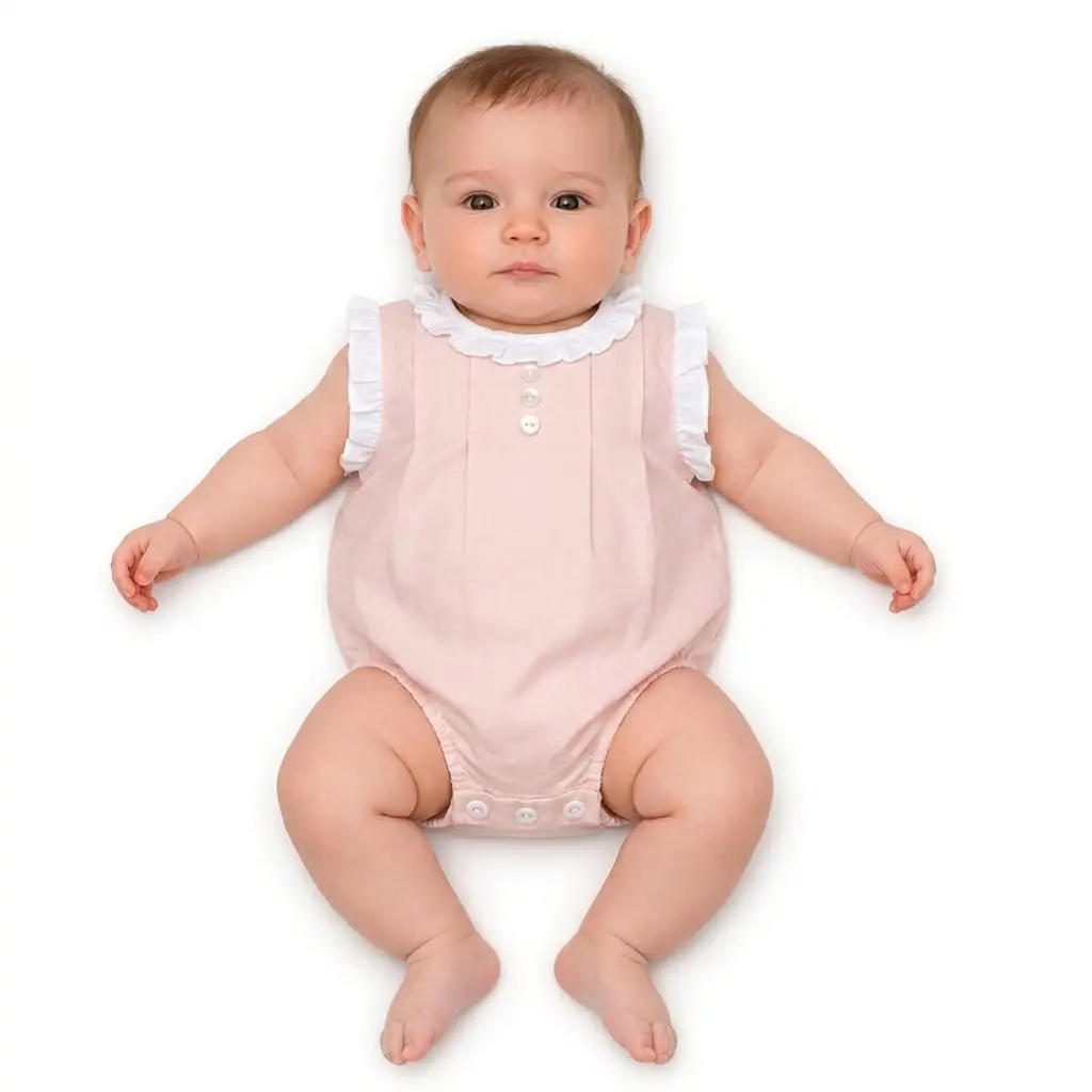 Bebé llevando el Enterizo plisado rosa de la marca Chocolat baby talla 3 meses