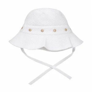 Gorro de bebé blanco de piqué con bodoques dorados