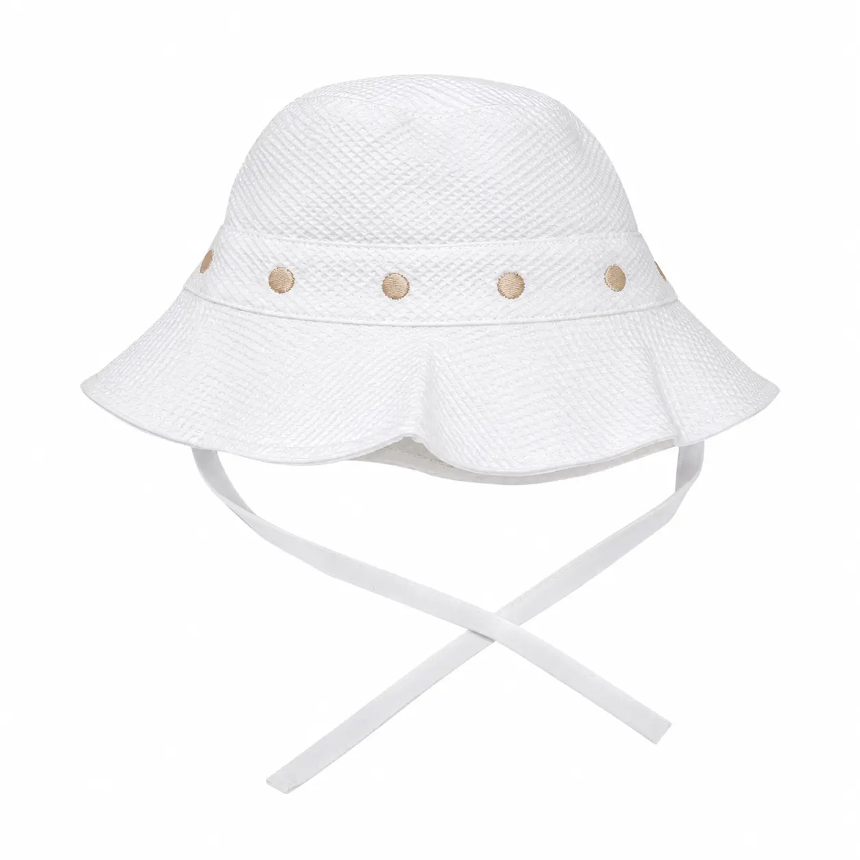 Gorro de bebé blanco de piqué con bodoques dorados