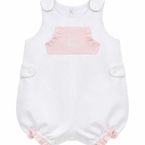 Mono de bebé blanco de piqué con detalles rosa Chocolat Baby