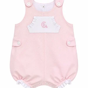 Mono de bebé rosa claro de piqué con bolsillos blancos bordados