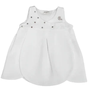 Vestido bebé blanco con bordado dorado confeccionado en algodón , elegante y cómodo para el día a día o ocasiones especiales.