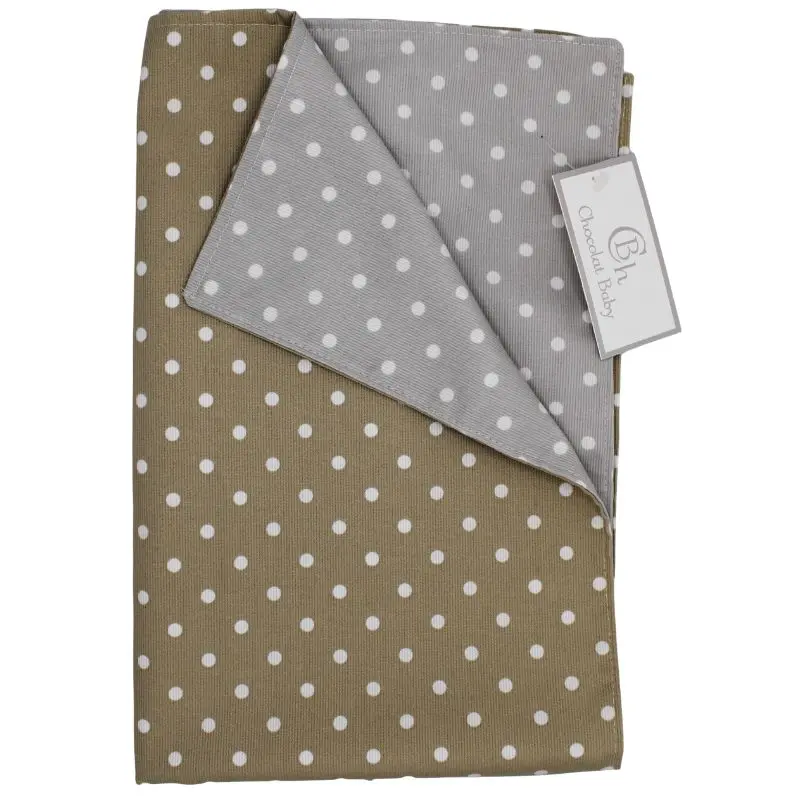muselina de piqué en colores beige y gris con lunares