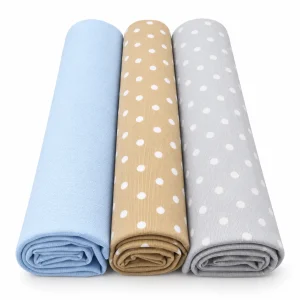 Muselinas para bebé en celeste, beige con topos y gris con topos