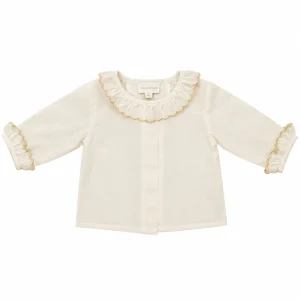 Camisa bebé de batista beige 100% algodón con cuello volante y manga larga Chocolat Baby