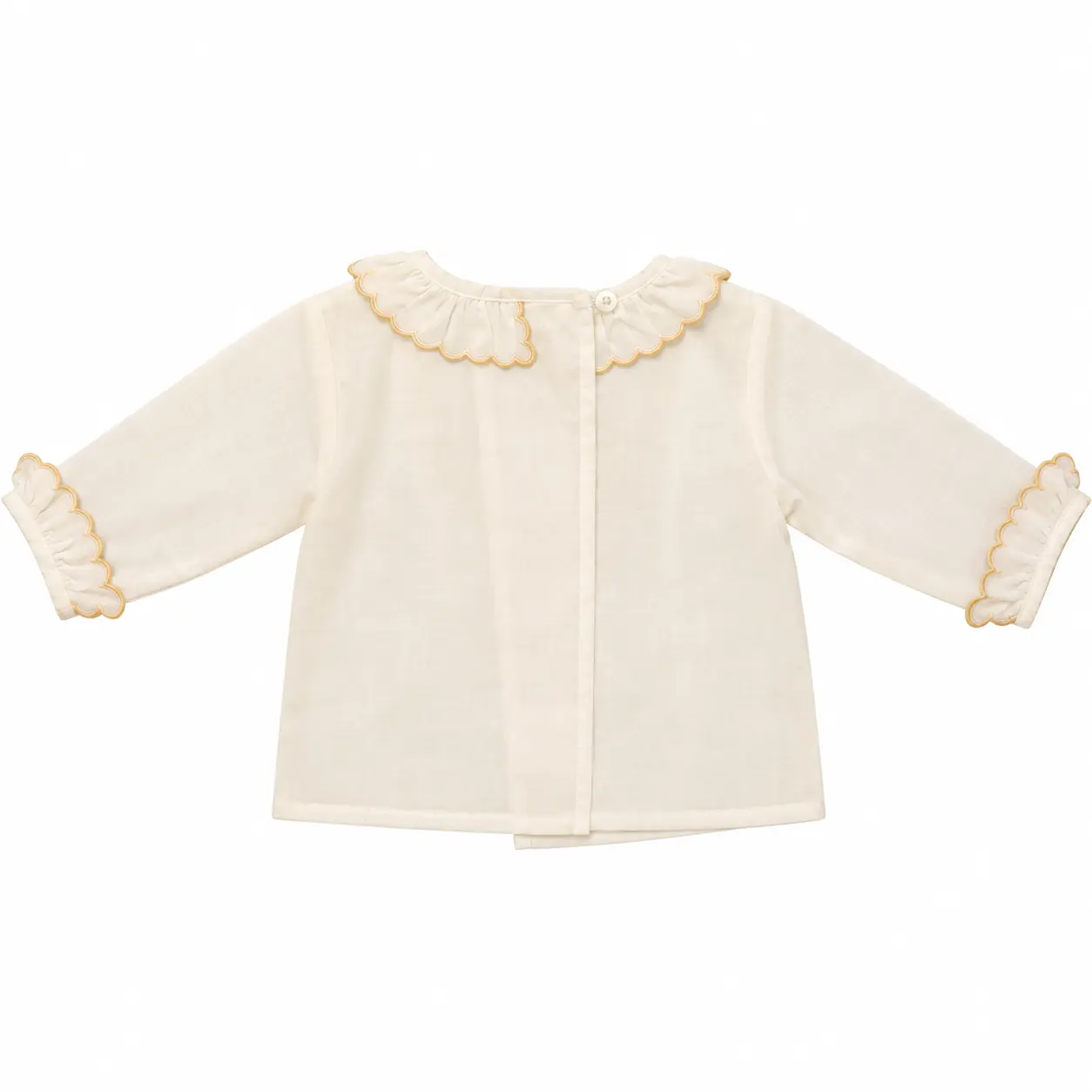 Parte trasera de camisa bebé batista beige 100% algodón con cierre de botón y cuello volante Chocolat Baby