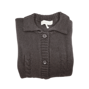 Saquito de lana gris marengo Chocolat Baby doblado mostrando el cuello y botones