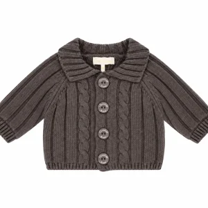 Abrigo de punto gris marengo para bebé Chocolat Baby con cuello vuelto, cenefa trenzada y botones personalizados