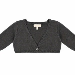Chaqueta corta de punto para bebé Chocolat Baby de color gris marengo con cierre de un botón y manga larga