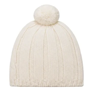 Gorro de lana para bebé color natural con pompón, cálido y suave para otoño e invierno