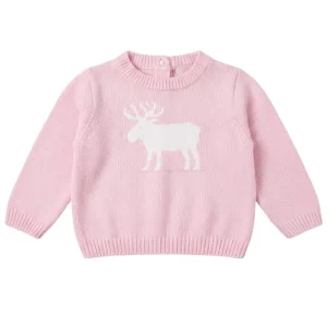 Jersey rosa de punto con dibujo de reno blanco para bebé Chocolat Baby