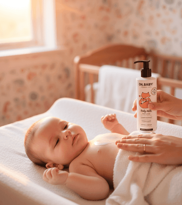 bebé en cambiador después del baño, boca arriba