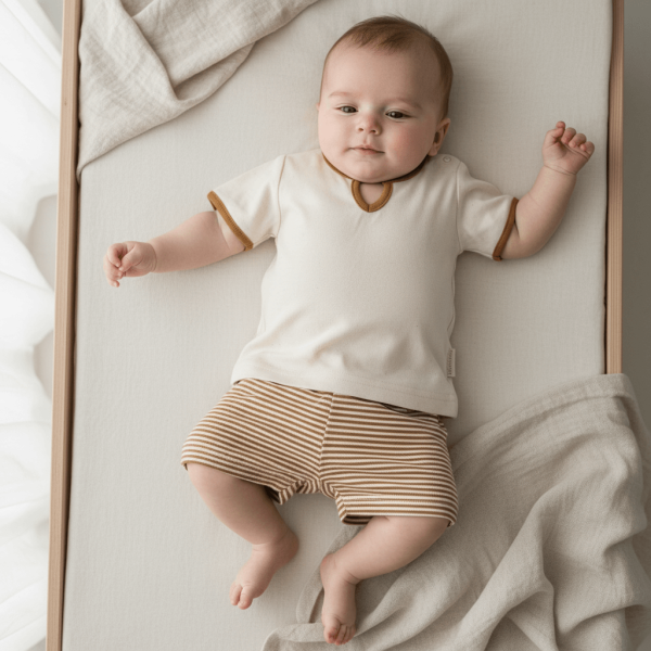 Bebé durmiendo en su cuna con pijama suave de Chocolat Baby.