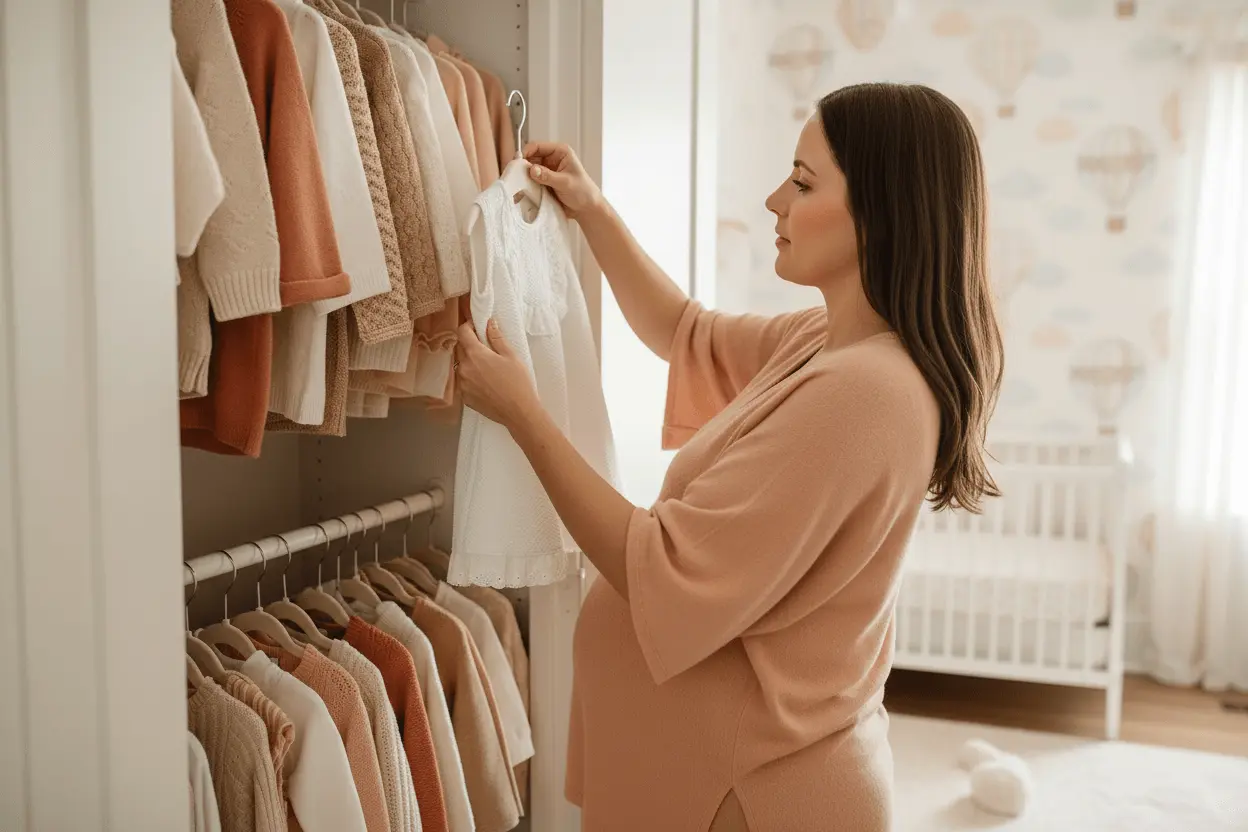 mujer-organizando-armario-bebé ropa