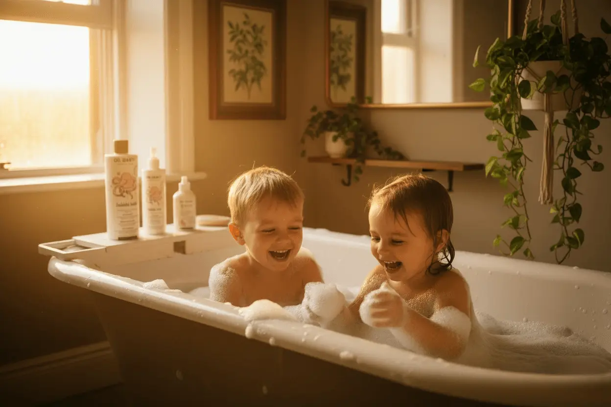 niños-baño-espuma para-baño
