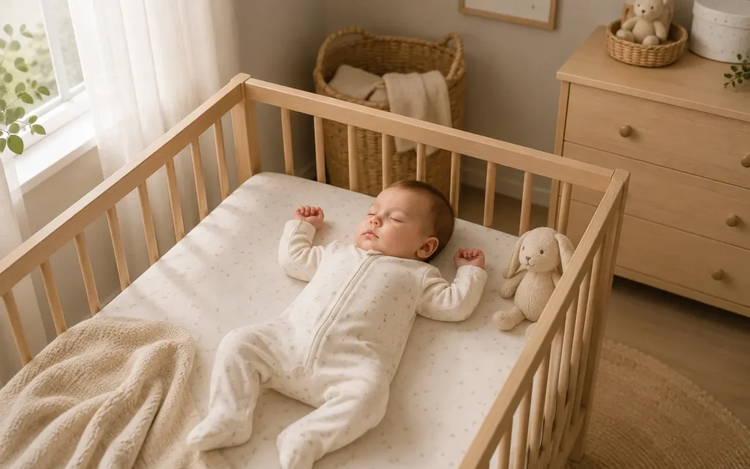 Bebé durmiendo con un pijama de algodón en una habitación tranquila.
