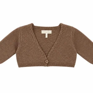 Chaqueta corta de punto para bebé Chocolat Baby de color marrón con cierre de un botón y manga larga