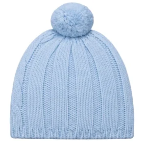 Gorro de lana para bebé color celeste con pompón, cálido y suave para otoño e invierno