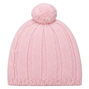 Gorro de lana para bebé color rosa con pompón, cálido y suave para otoño e invierno