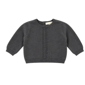 Jersey de punto bebé color gris Chocolat Baby con calado decorativo delantero y cuello redondo.