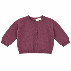 Jersey de punto bebé color vino Chocolat Baby con calado decorativo delantero y cuello redondo.